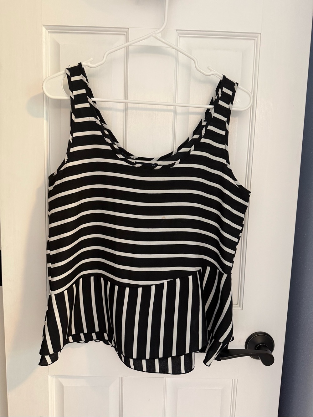 GAP Black and White Striped Peplum Tank